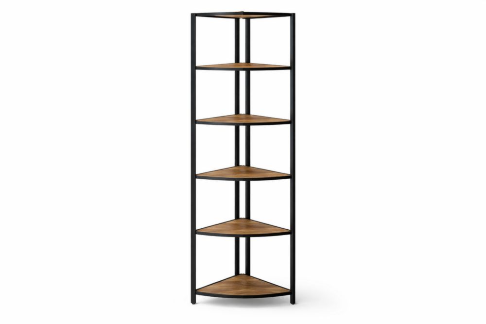 Corner Bookshelf Steel with Engineered Wood Shelves 5-Tier Unit