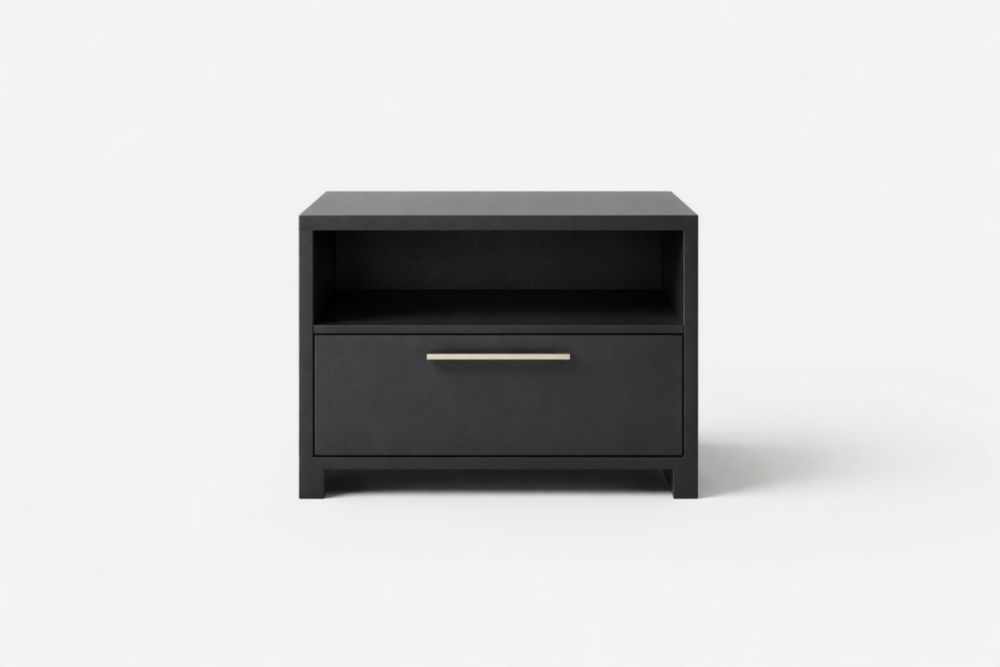 Black Engineered Wood Nightstand with Drawer and Shelf Length 60 cm x Width 40 cm x Height 50 cm