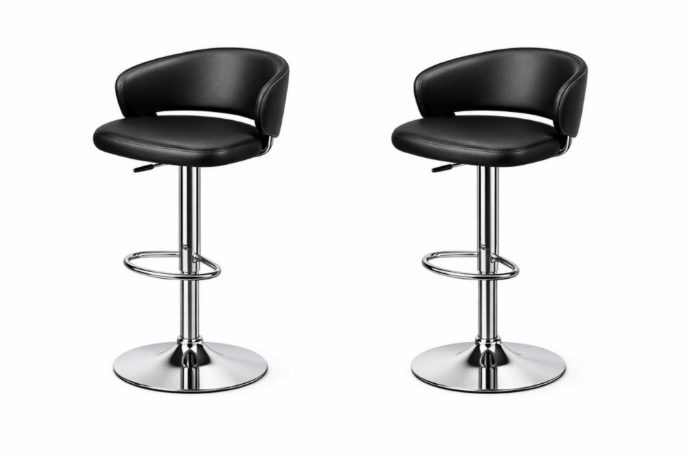 Adjustable Black Faux Leather Bar Stools Set with Chrome Base