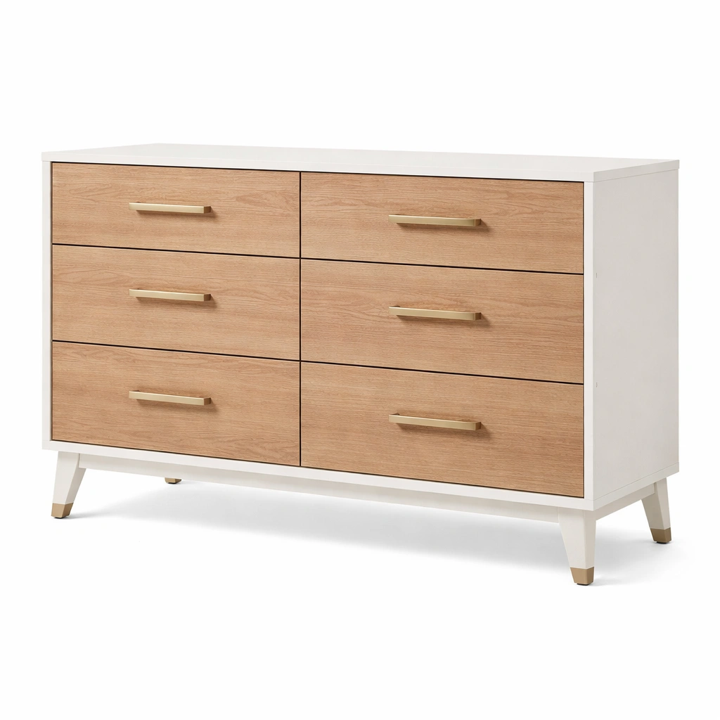 Cajonera de madera contrachapada y MDF con 6 cajones blanco y natural 120x75x40 cm-COZYVELORA