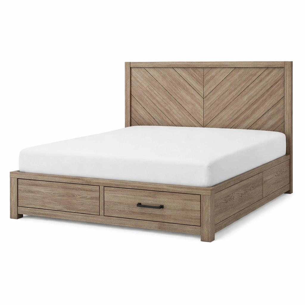 Cama con almacenamiento de madera-COZYVELORA