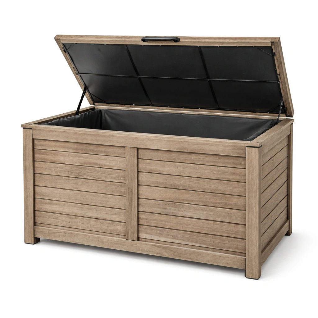 Arcón de almacenamiento para jardín de madera marrón para exterior 120x60x65 cm-COZYVELORA