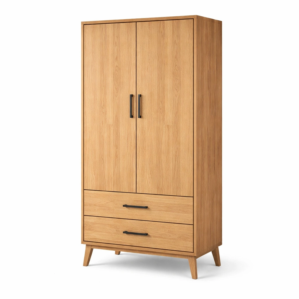 Armario de madera de roble maciza con 2 puertas y 2 cajones 180x80x50 cm-COZYVELORA