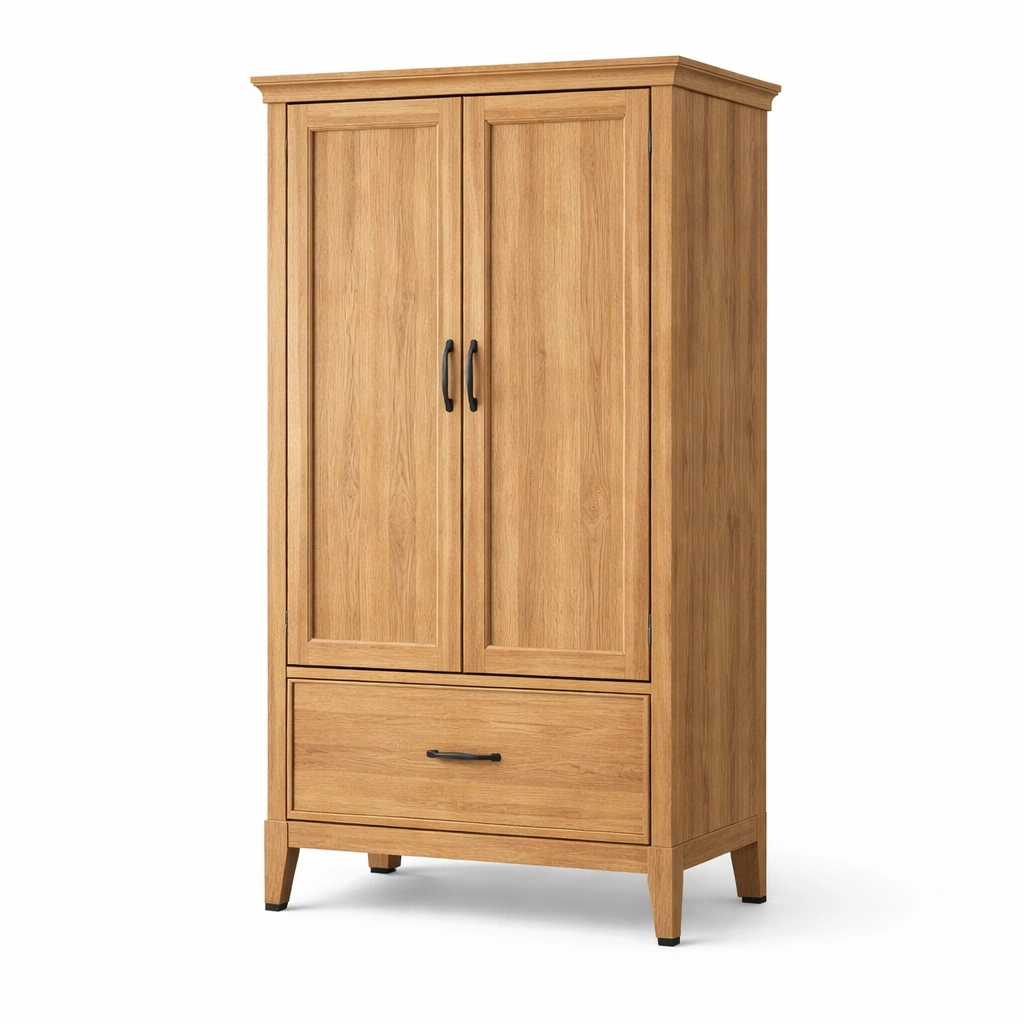 Armario de madera de roble con dos puertas y cajón-COZYVELORA