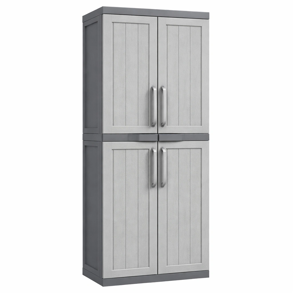 Armario de garaje alto de resina gris con 4 puertas 182x65x45 cm-COZYVELORA