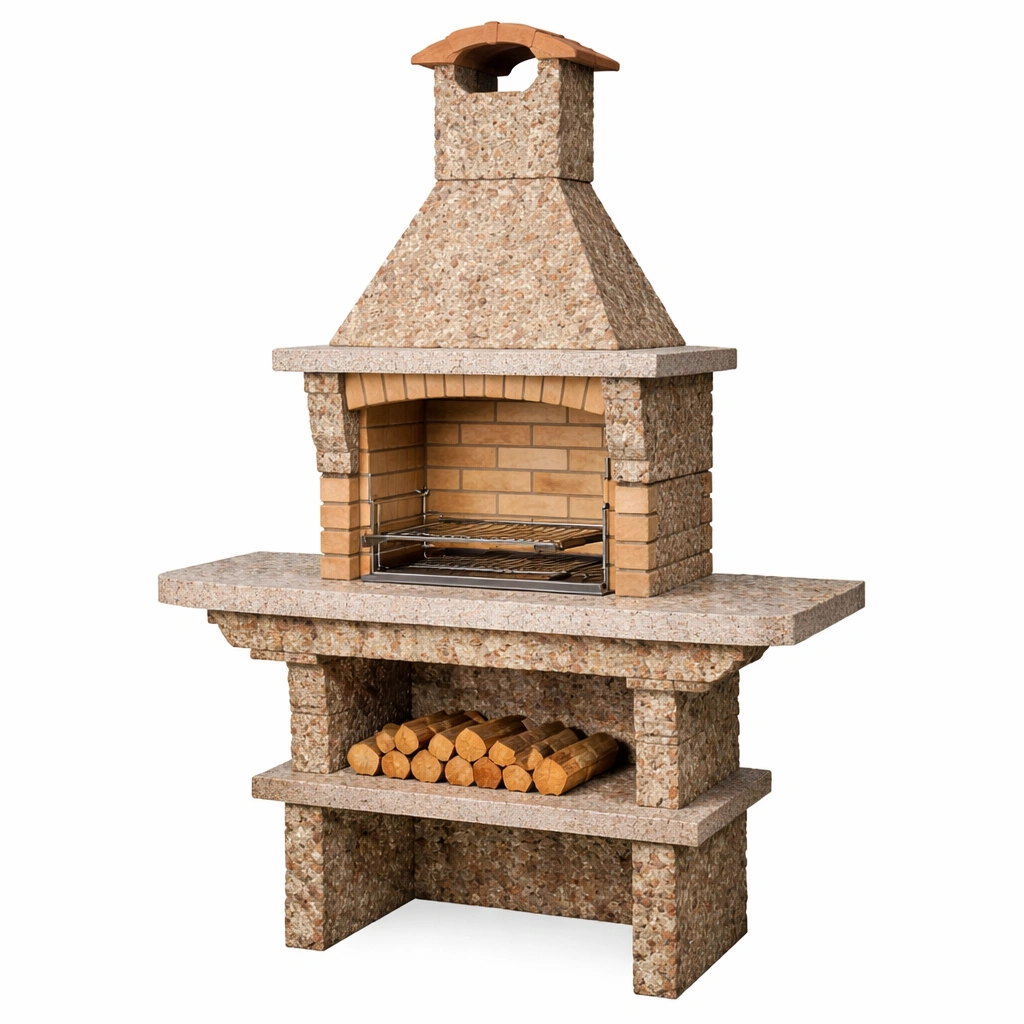 Barbacoa de granito y ladrillo beige-COZYVELORA