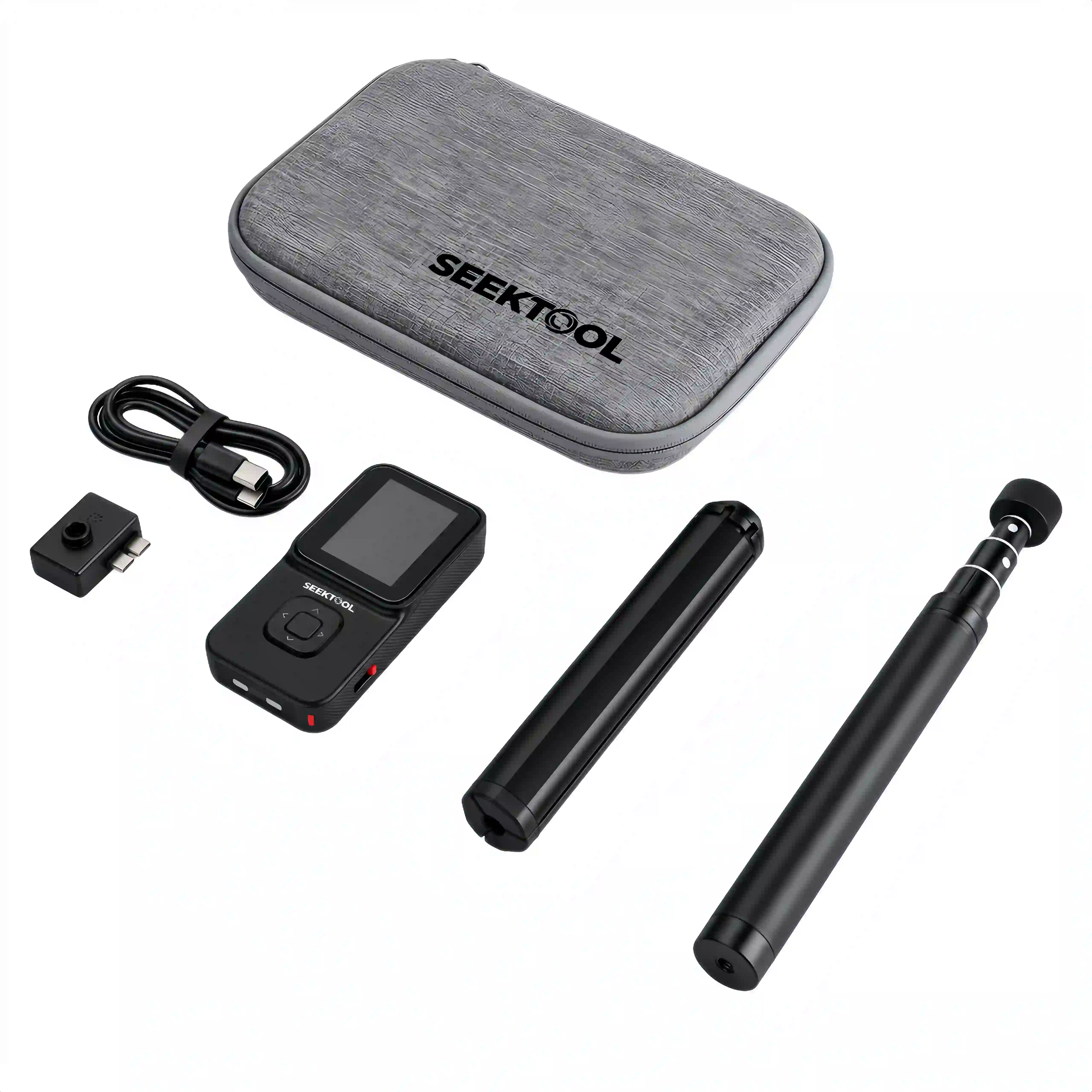STRATA PRO unit, carrying case, folding tripod, extension pole, and charging accessories