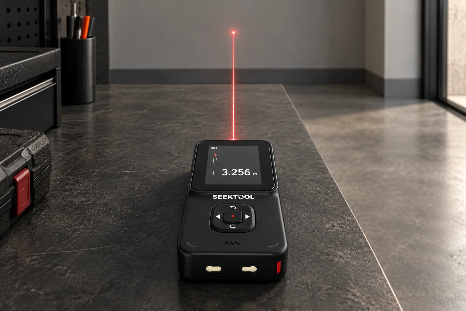 STRATA PRO measures distance forward along its long axis from the top of the unit