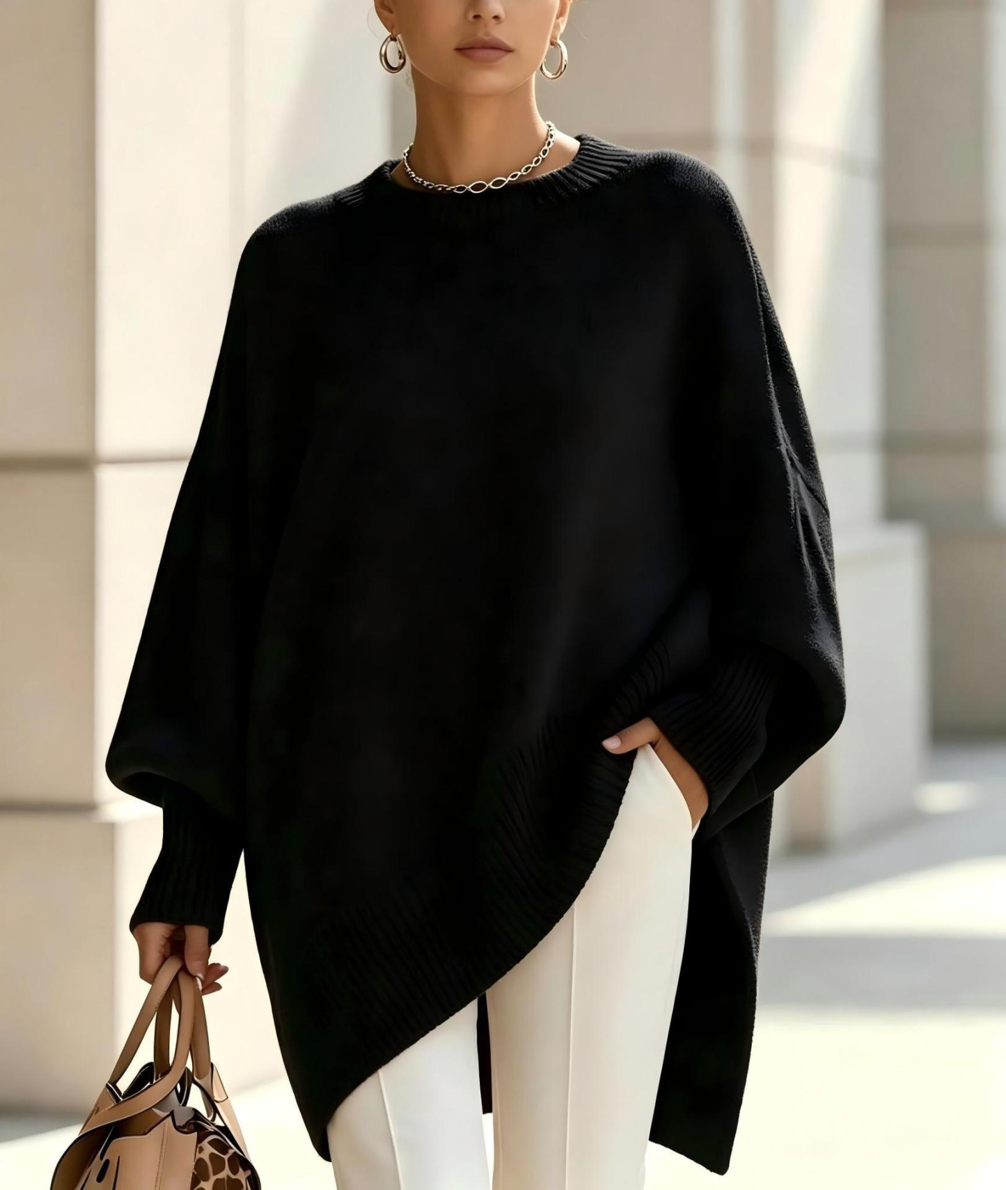 Women's Cozy Loose Asymmetrical Hem Sweater