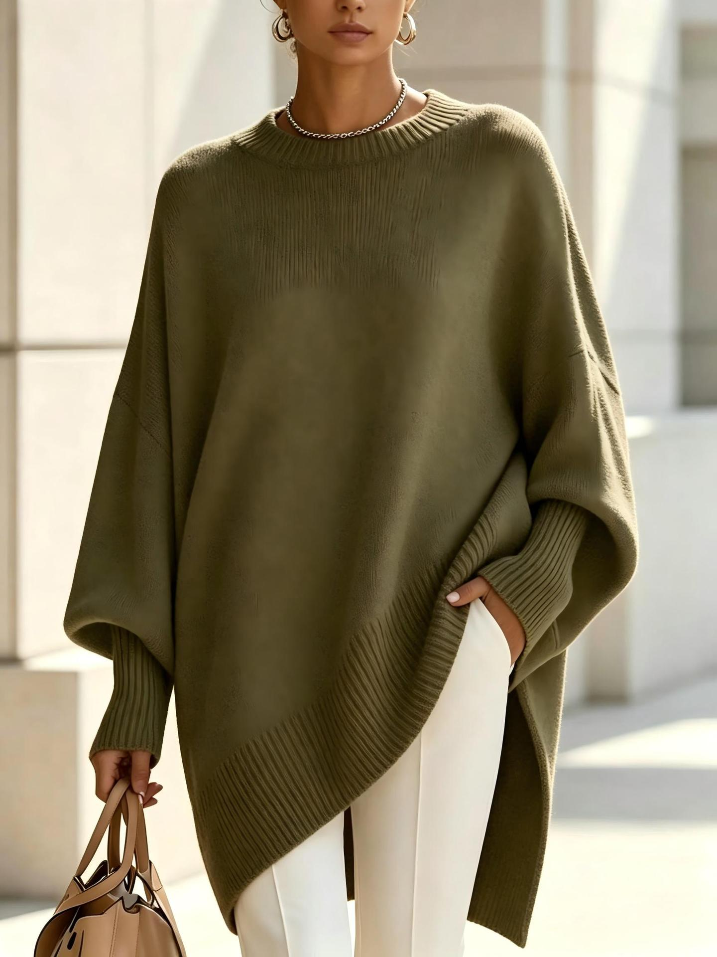 Women's Cozy Loose Asymmetrical Hem Sweater