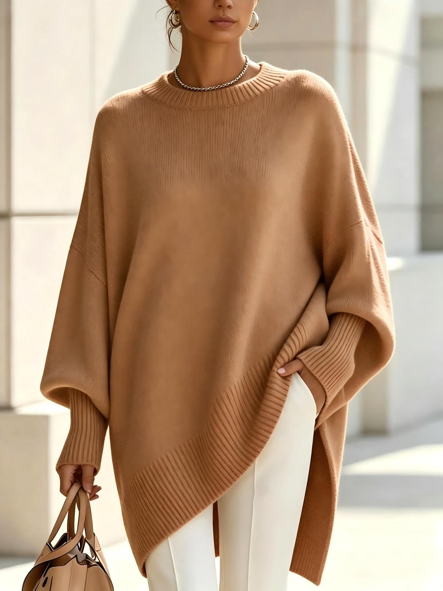 Women's Cozy Loose Asymmetrical Hem Sweater