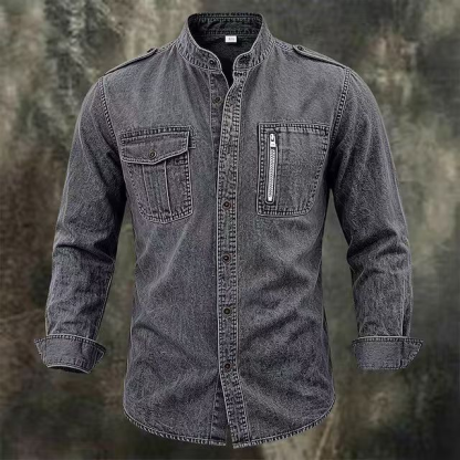 [Copy]Men's Suede-Leather Button-Front Field Jacket