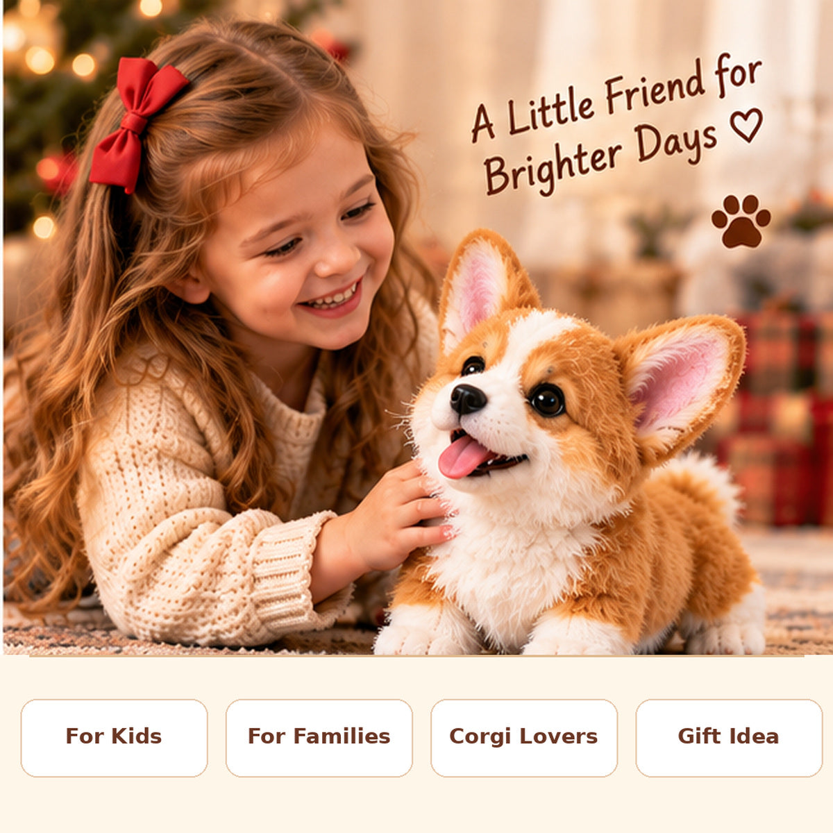 Child enjoying a Corgi Buddy puppy-themed robotic toy