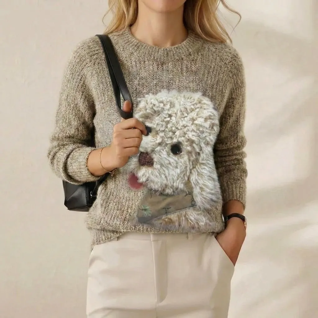 Women's Countryside & Art Motif Crew Neck Knit Sweater