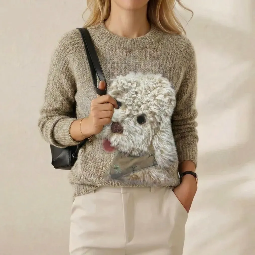 Women's Countryside & Art Motif Crew Neck Knit Sweater