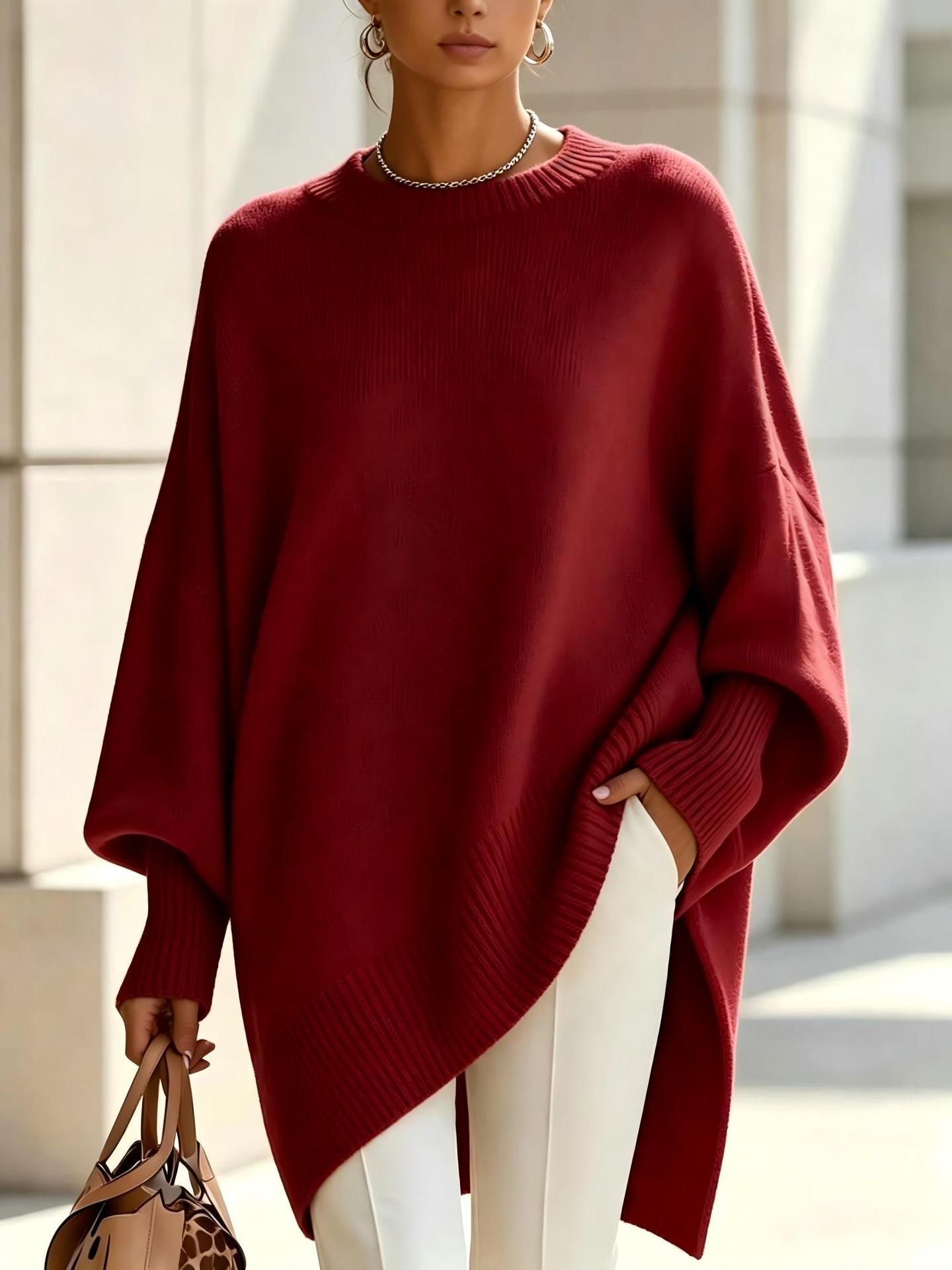 Women's Cozy Loose Asymmetrical Hem Sweater