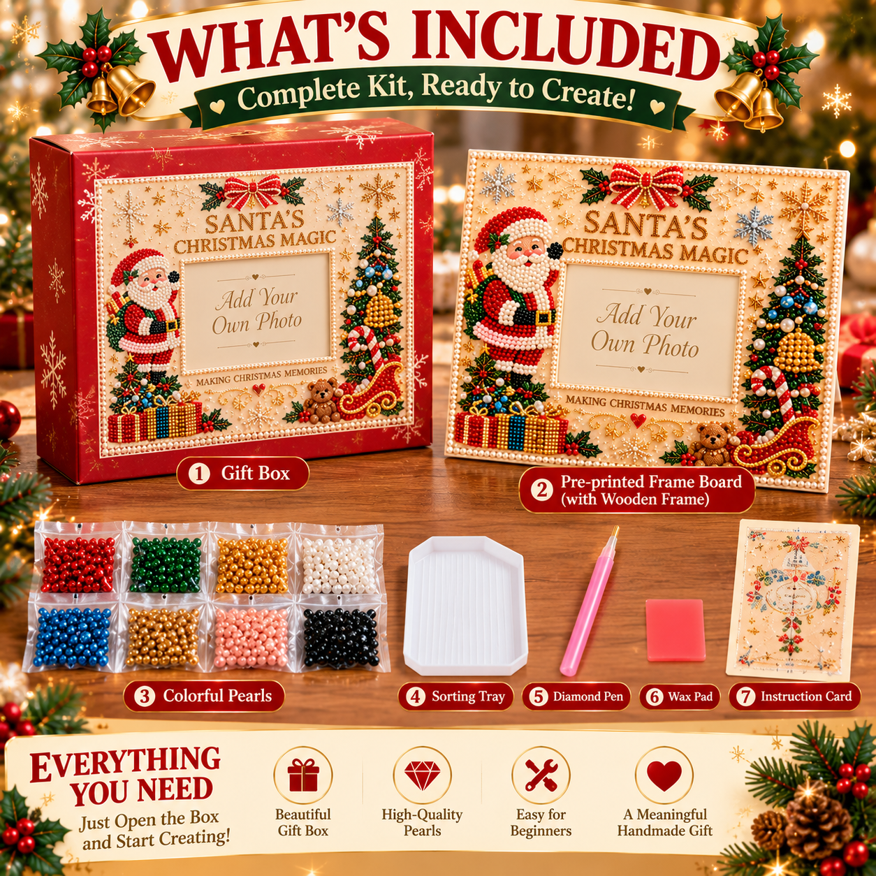 Christmas Pearl Art Photo Frame Set Contents