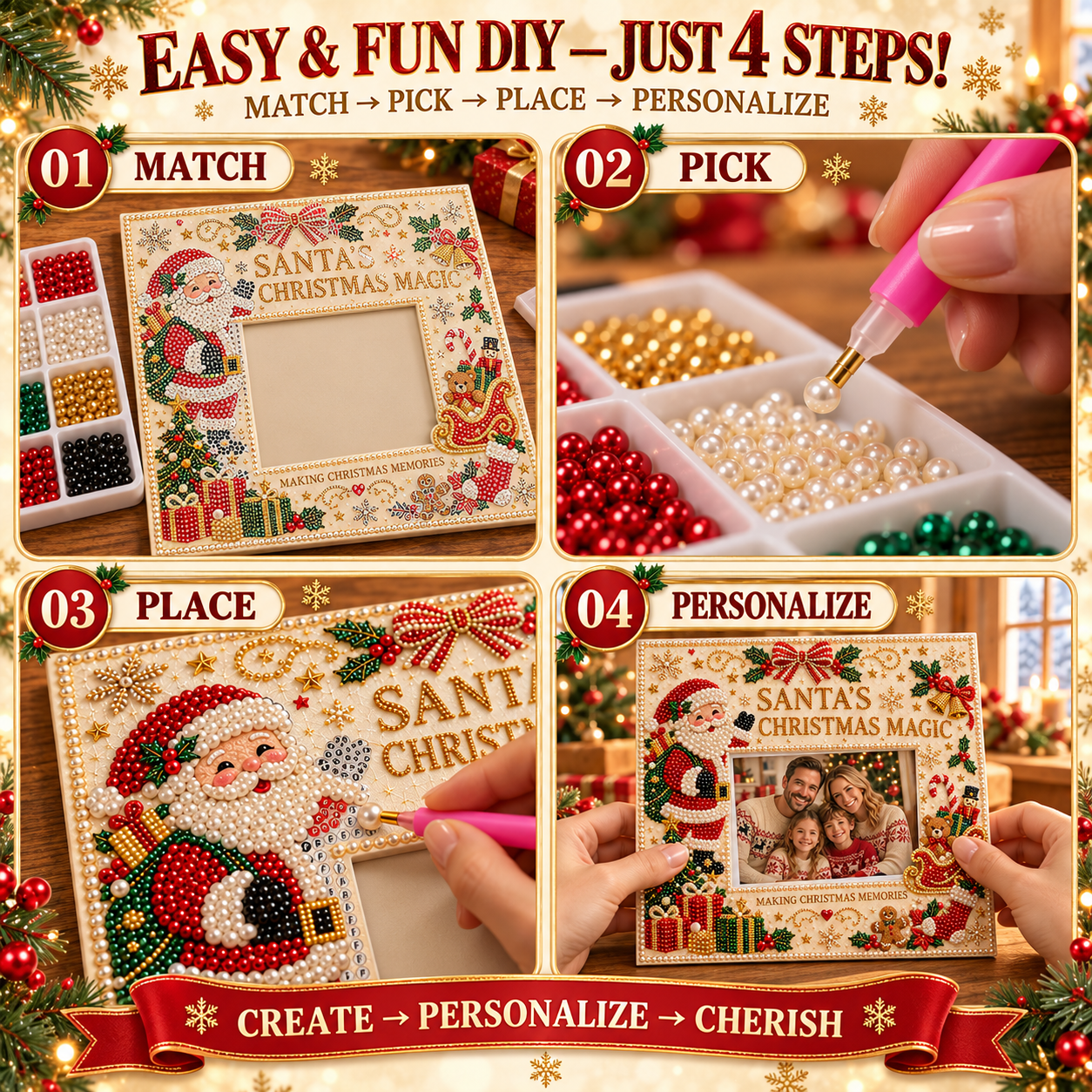 Four Step Pearl Art Photo Frame Process