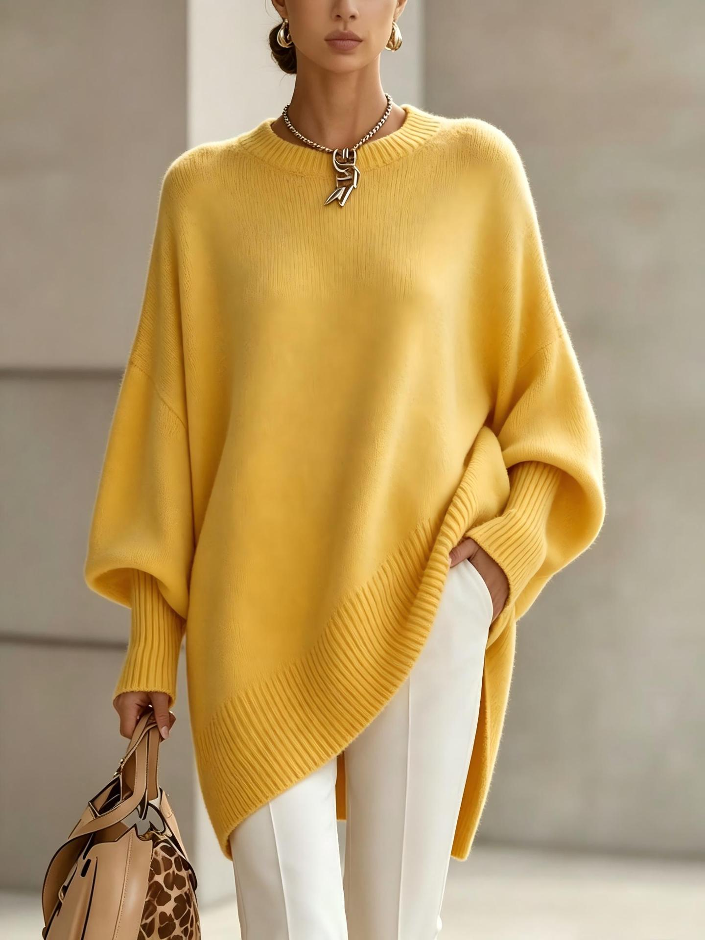 Women's Cozy Loose Asymmetrical Hem Sweater