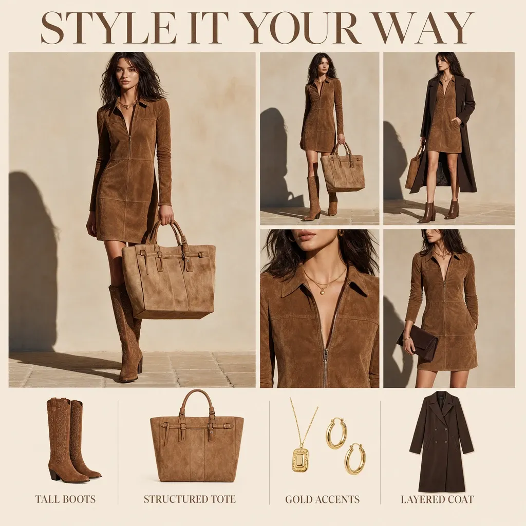 Boots, tote, jewelry and coat styling board