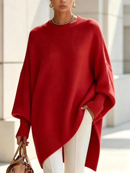 Women's Cozy Loose Asymmetrical Hem Sweater