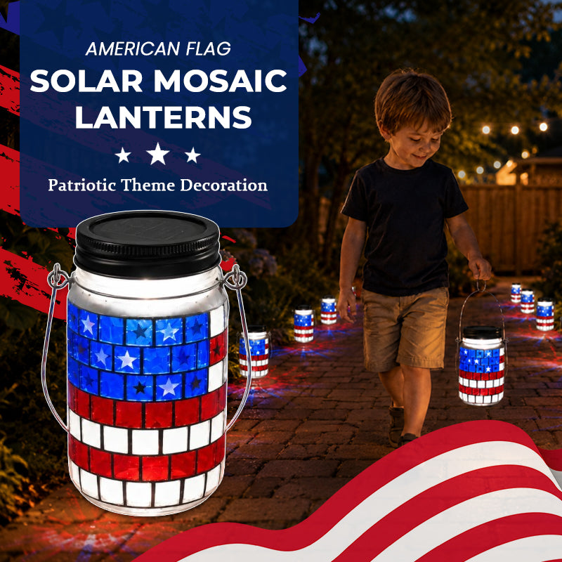 American Flag Solar Mosaic Lantern Patriotic Decor US✨🏮