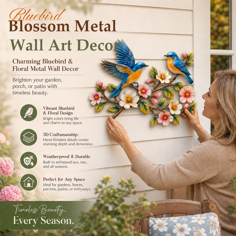 Bluebird Blossom Metal Wall Art Decor 🐦🌸✨
