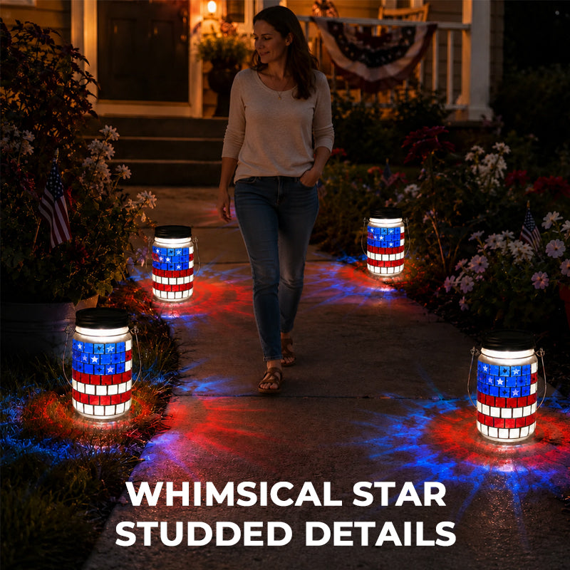 American Flag Solar Mosaic Lantern Patriotic Decor US✨🏮