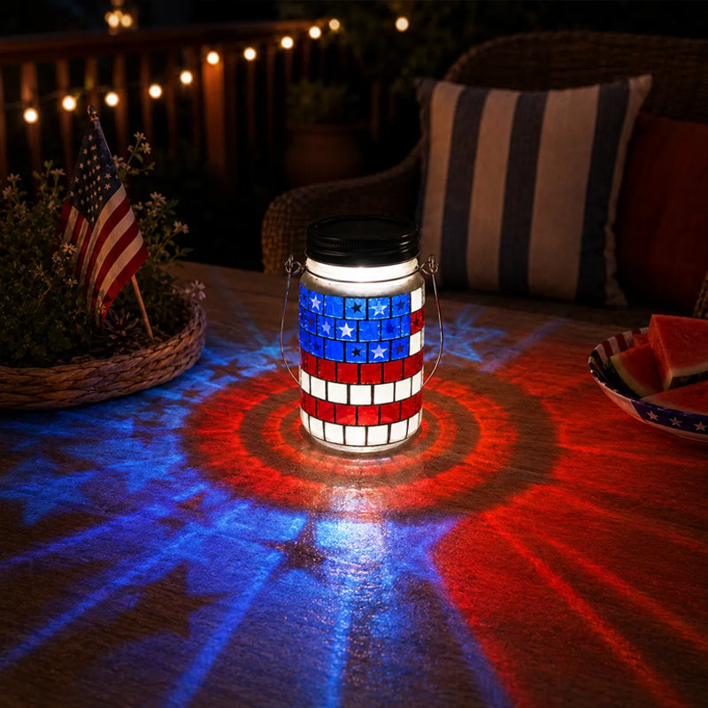 American Flag Solar Mosaic Lantern Patriotic Decor US✨🏮