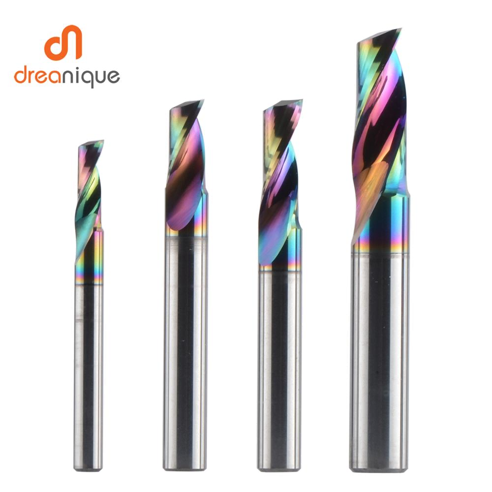 Dreanique 1pc 3.175 4 6 8mm CNC Single Flute Solid Carbide Alloy End Mill, DLC Coating Milling Cutter bit for Alu DSA1F