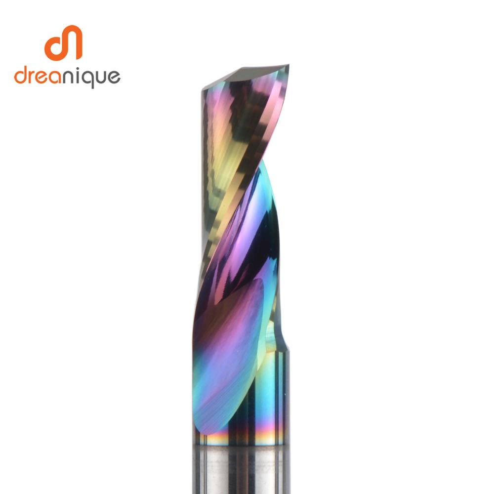 Dreanique 1pc 3.175 4 6 8mm CNC Single Flute Solid Carbide Alloy End Mill, DLC Coating Milling Cutter bit for Alu DSA1F
