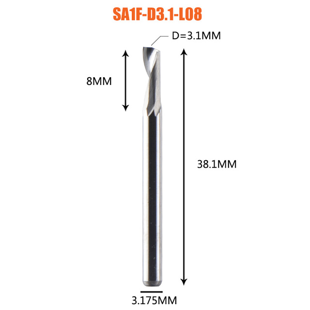 Dreanique 1pc 3.175 4 6 8mm CNC Single Flute Solid Carbide Alloy End Mill,  Milling Cutter bit for Alu SA1F