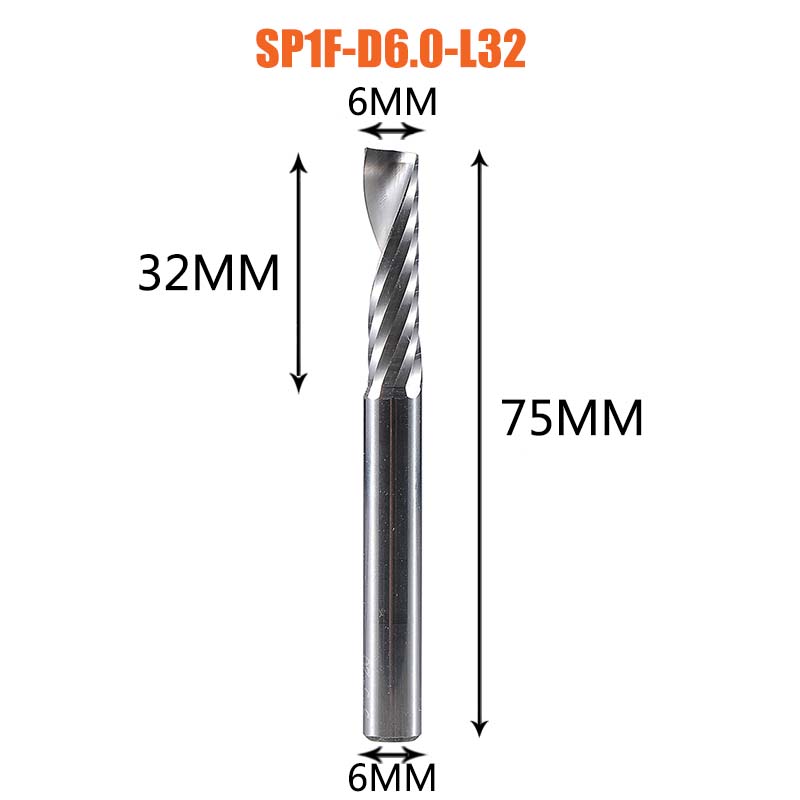 Single Flute Spiral End Mill Aluminum Milling Cutter 3D Engraving Carving Bit For Woodworking Acrylic ACM Milling