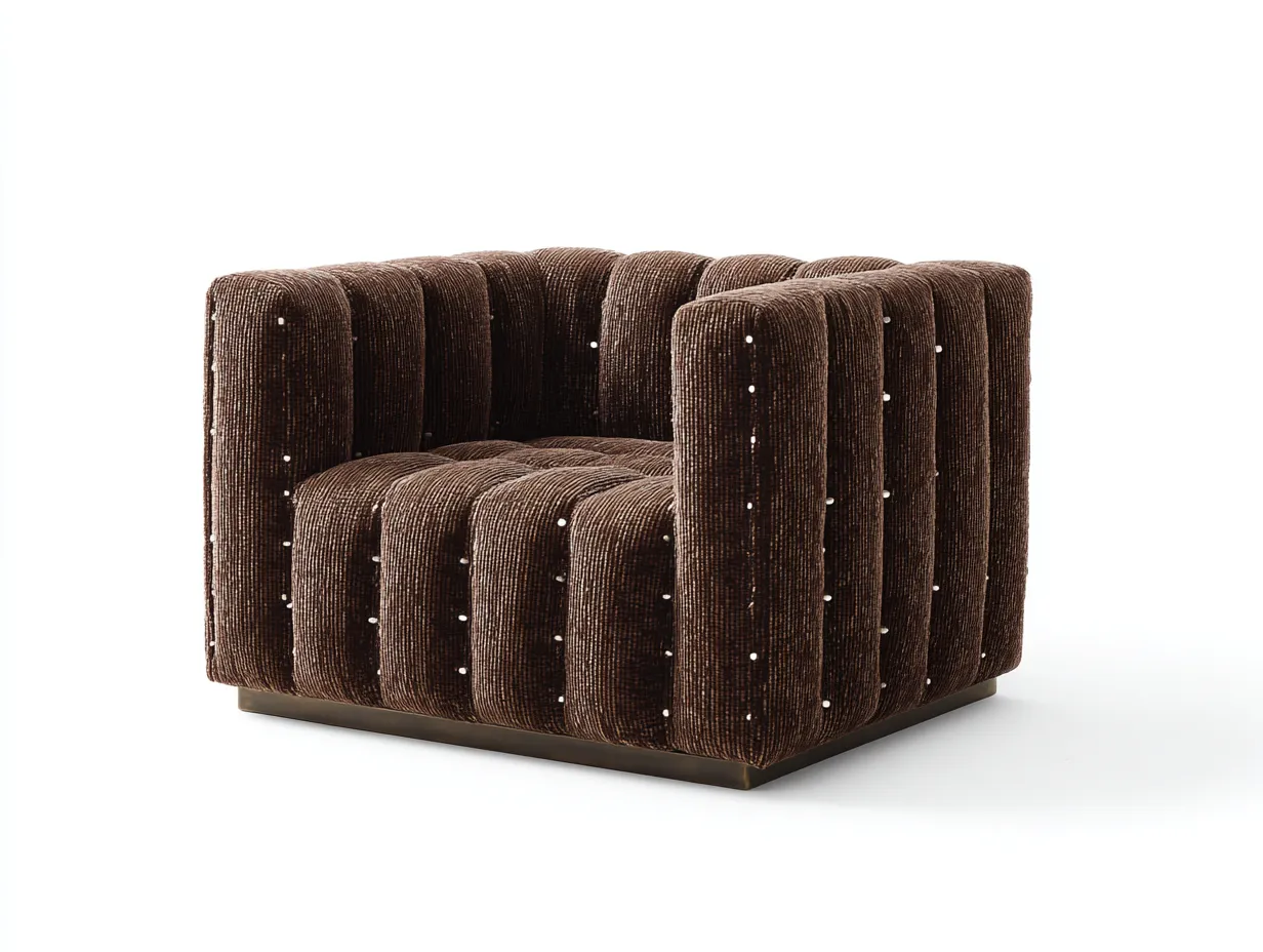 Sessel aus Stoff 86 x 82 x 74 cm - dunkelbraun - für das Wohnzimmer - modern mit vertikaler Steppoptik und Metallbasis