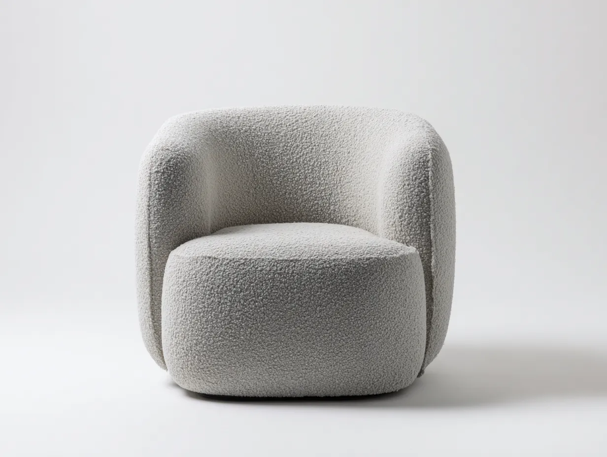 Sessel aus Boucléstoff 88 x 84 x 76 cm - cremeweiß - für das Wohnzimmer - modern mit weicher Rundform und vollgepolstertem Korpus