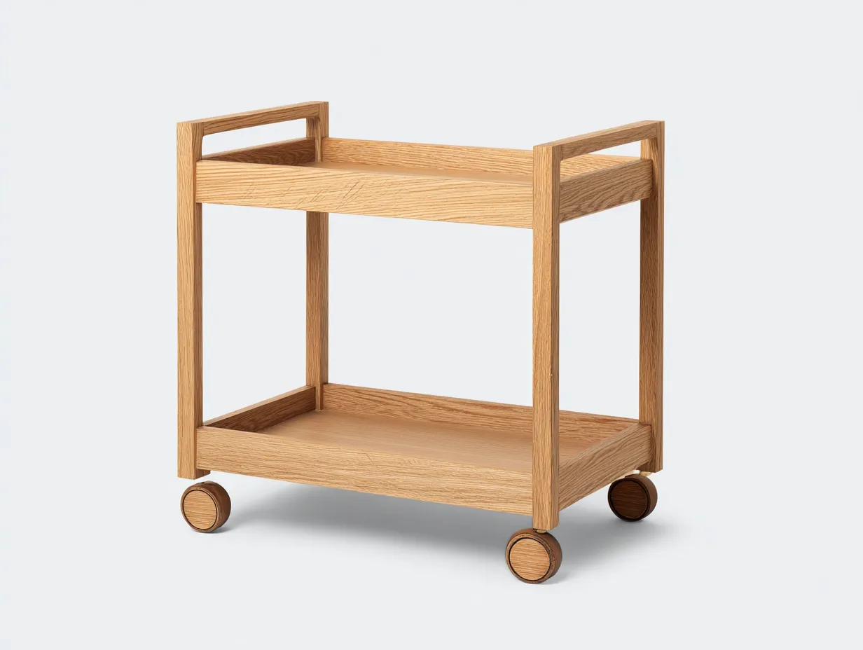 Küchenwagen aus Holz 76 x 42 x 84 cm - naturfarben - mit 2 Ablagen und Rollen - für Küche - modern mit offener Rahmenkonstruktion