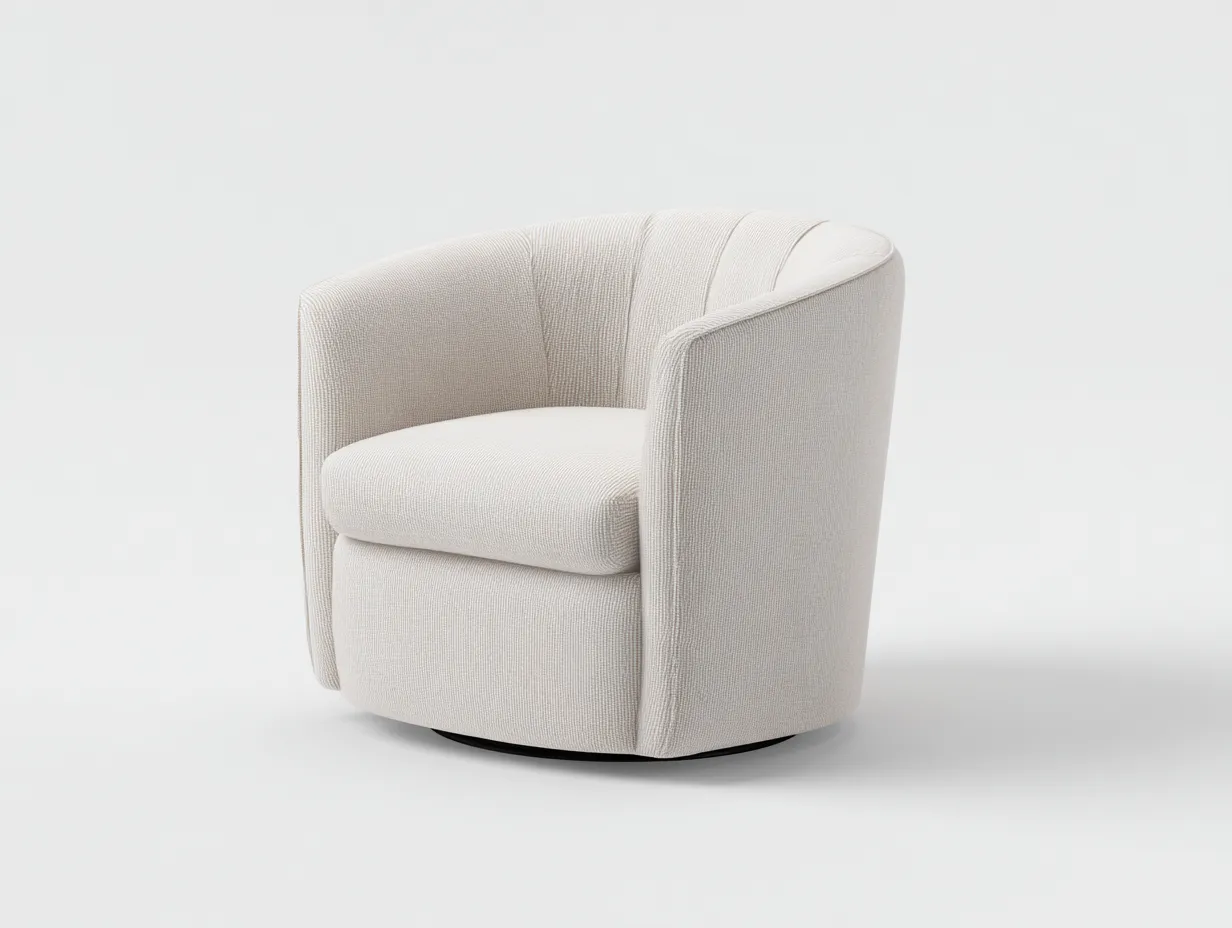 Stoffsessel 80 x 76 x 78 cm - cremeweiß - für Wohnzimmer - modern mit gerundeter Form und Drehbasis