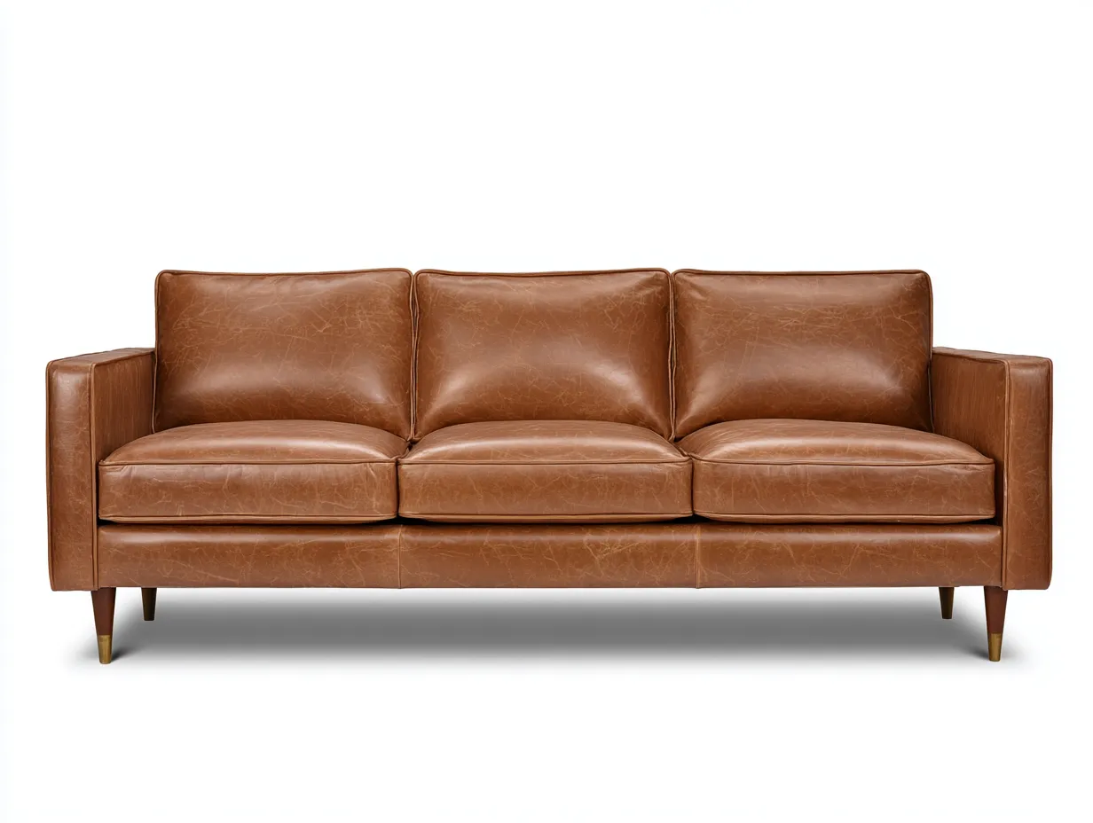 3-Sitzer Sofa in Lederoptik 216 x 92 x 84 cm - cognacbraun - für das Wohnzimmer - modern mit klaren Armlehnen und konischen Holzfüßen