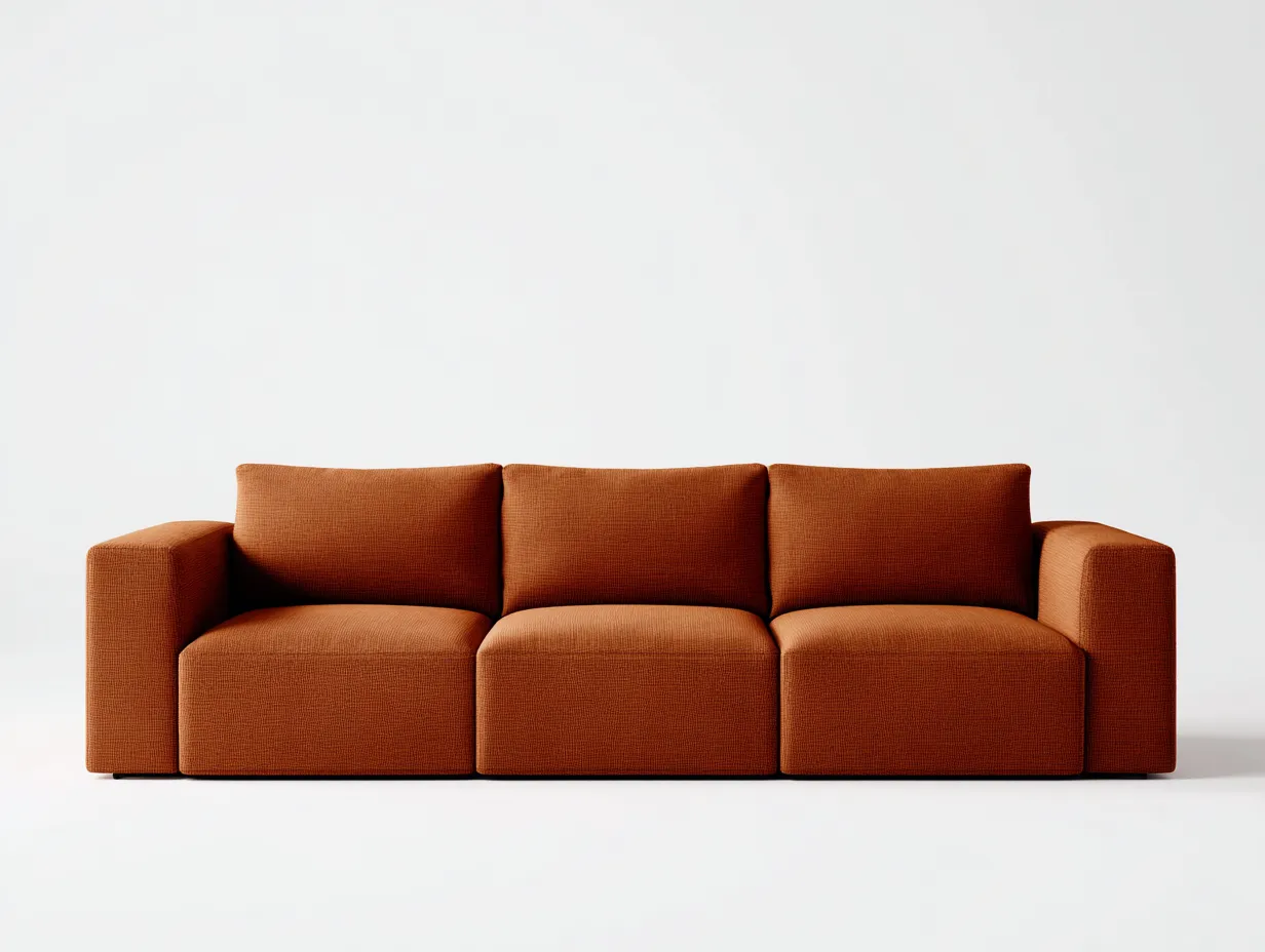 3-Sitzer Sofa Stoff 228 x 92 x 84 cm - rostorange - für Wohnzimmer - modern mit breiten Armlehnen