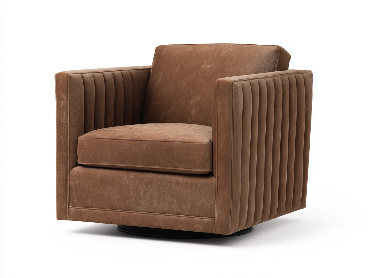 Stoffsessel 84 x 82 x 78 cm - braun - für Wohnzimmer - modern mit vertikaler Steppung und Drehbasis