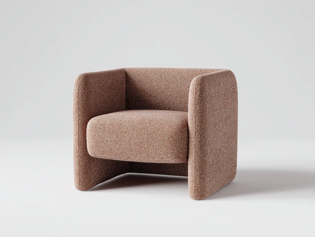 Sessel aus Boucléstoff 84 x 78 x 72 cm - rosébraun - für das Wohnzimmer - modern mit kubischer Form und vollgepolsterten Seiten