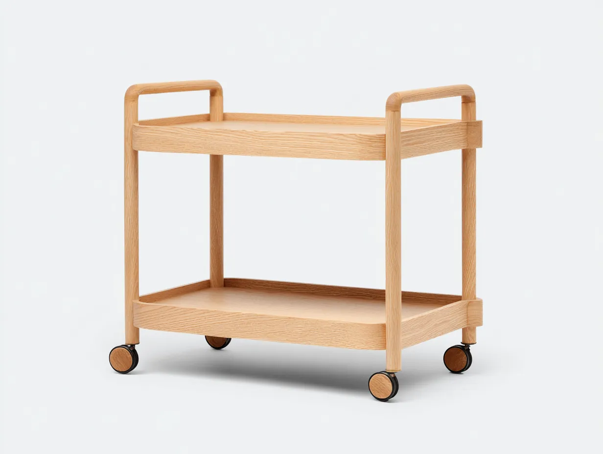 Küchenwagen Holz 78 x 45 x 86 cm - naturfarben - für Küche - modern mit 2 Ebenen und Rollen