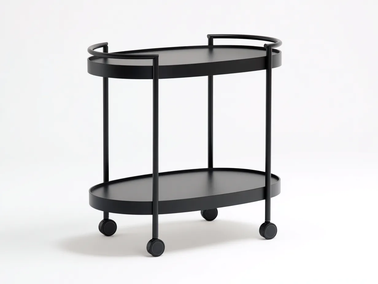 Küchenwagen aus Metall 76 x 42 x 84 cm - schwarz - mit 2 Ablagen und Rollen - für die Küche - modern minimalistisch