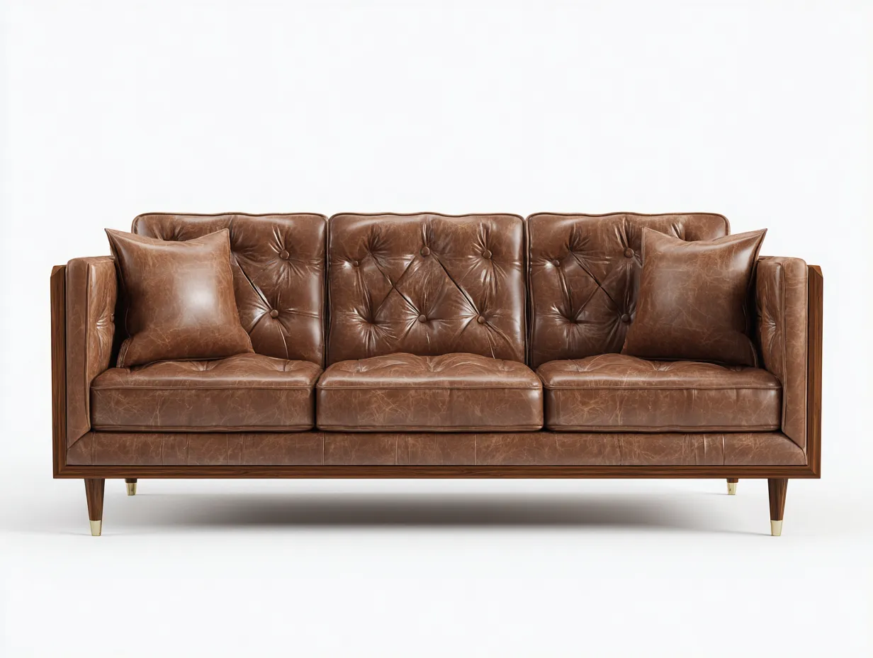 3-Sitzer Sofa Kunstleder und Holz 235 x 90 x 86 cm - braun - für Wohnzimmer - modern mit Chesterfield-Steppung und Holzrahmen