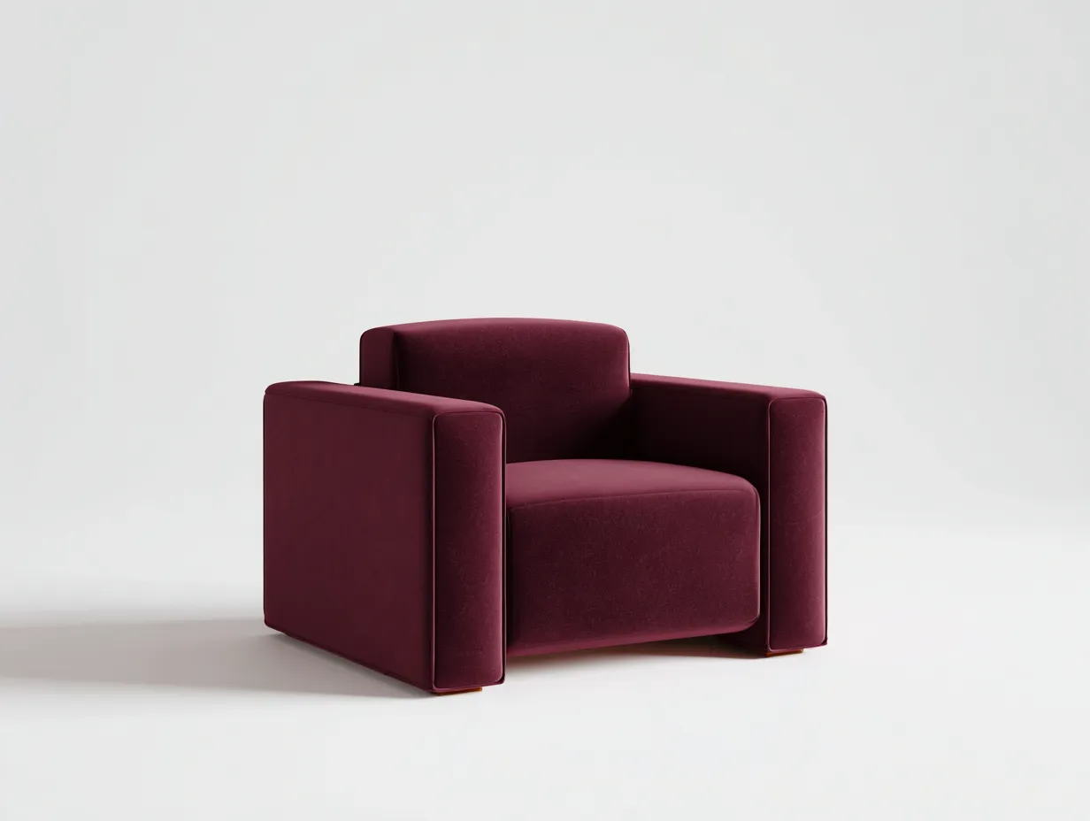 Sessel Stoff 84 x 80 x 76 cm - bordeauxrot - für Wohnzimmer - modern mit kubischer Form und breiten Armlehnen