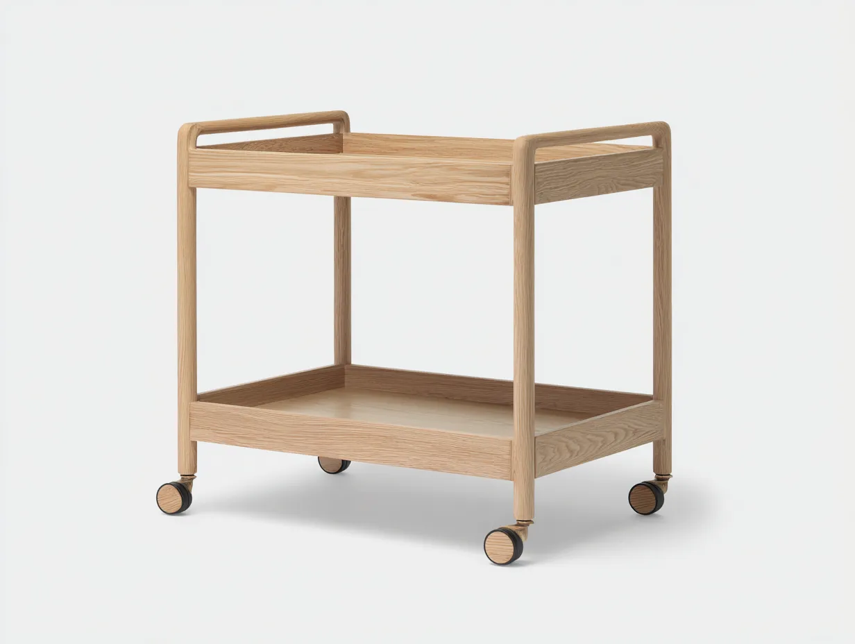 Küchenwagen Holz 78 x 45 x 86 cm - naturfarben - für Küche - modern mit 2 Ebenen und Rollen