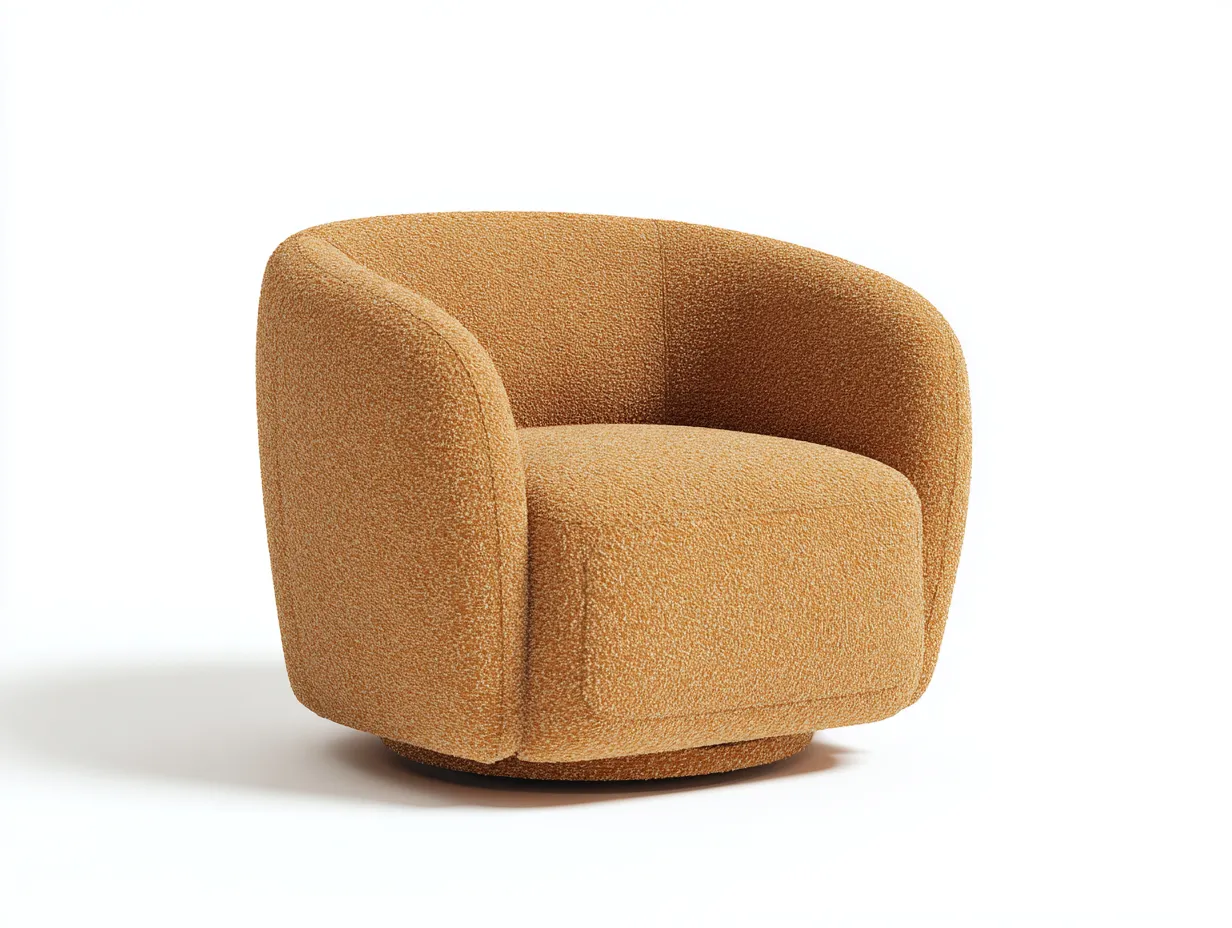 Stoffsessel 81 x 77 x 75 cm - bernsteinorange - für Wohnzimmer - modern mit Bouclé-Struktur und Drehbasis