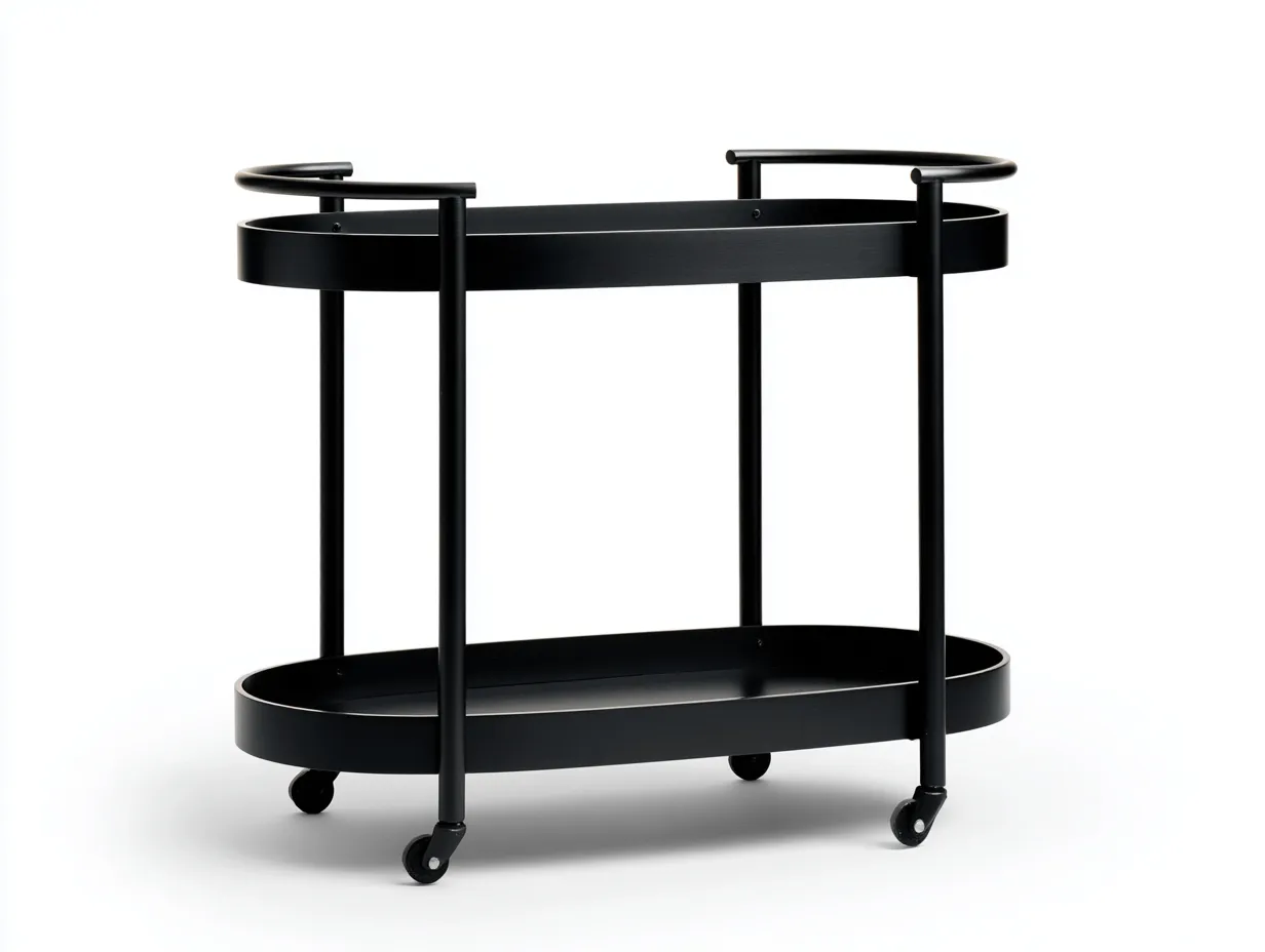 Küchenwagen aus Metall 76 x 42 x 84 cm - schwarz - mit 2 Ablagen und Rollen - für die Küche - modern-schlichter Stil