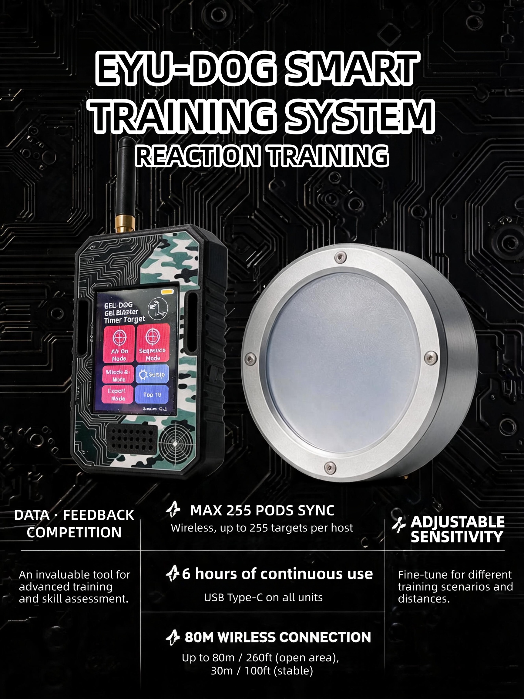 EYU-DOG Smart Training Target System | Wireless Smart RGB Light-Up Pods with 4 Training Modes
