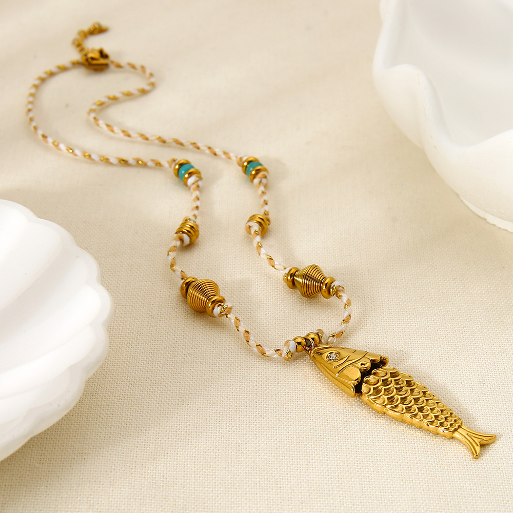Articulated Koi Fish Pendant Braided Cord Necklace